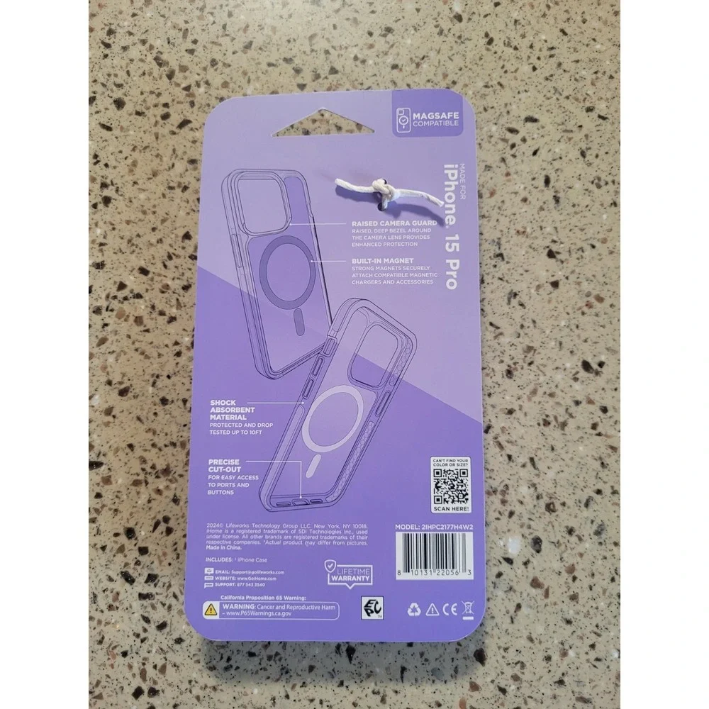 iHome Velo Purple iPhone 15 Pro Magsafe Compatible Protective Cellphone Case